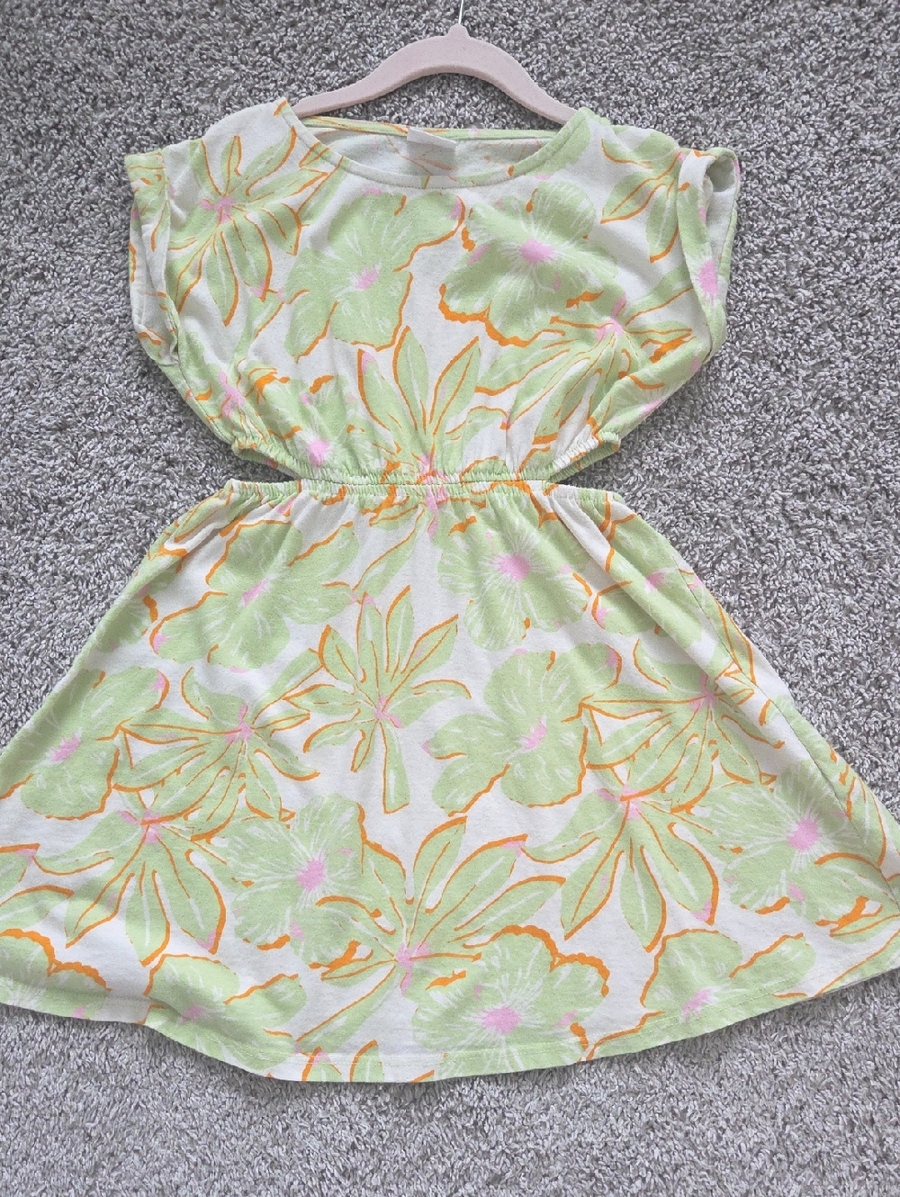 Zara Light Green Floral Dress with Pink & Orange Accents Little Girl Size 6